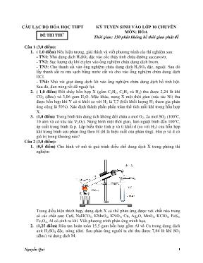 Kỳ tuyển sinh vào lớp 10 chuyên môn Hóa thời gian 150 phút không kể thời gian phát đề